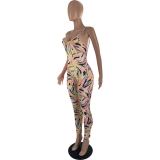 Fashion sexy printed suspender jumpsuit YZL852