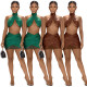 Hanging neck mesh stitching cross pleated reflective skirt suit GL6378