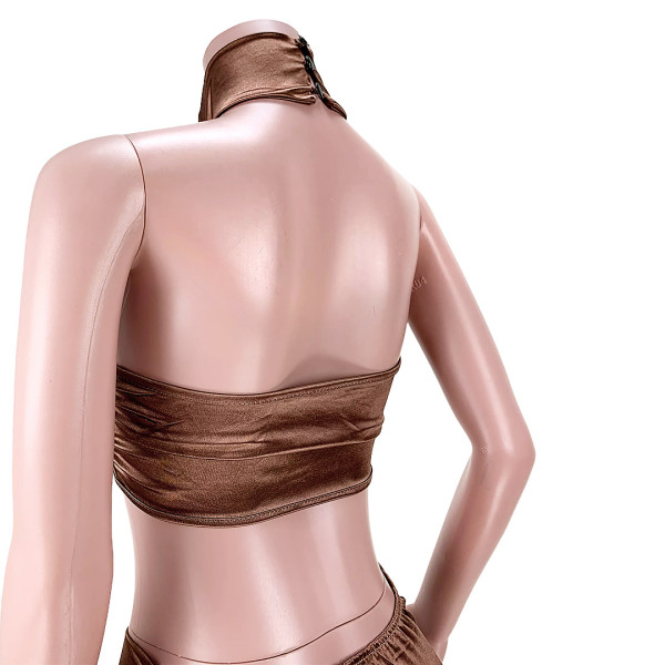 Hanging neck mesh stitching cross pleated reflective skirt suit GL6378