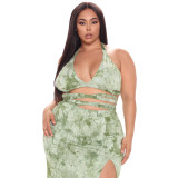 Tie-dye print tie slit dress suit AP7032