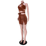 Sexy lace-up pleated split skirt two-piece suit GL6380
