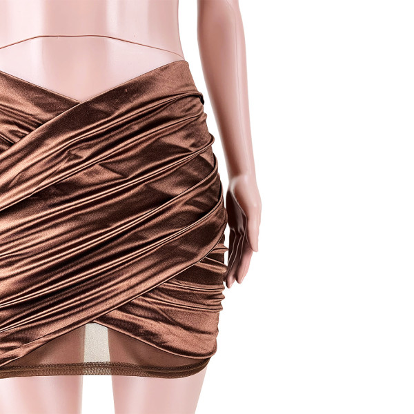 Hanging neck mesh stitching cross pleated reflective skirt suit GL6378
