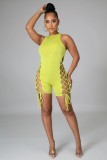 Back zipper closure sleeveless solid color hollow straps stretch jumpsuit z9105