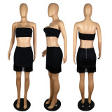Sexy women's tube top tassel suit mid skirt two-piece suit z9106