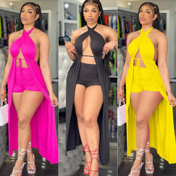 Sexy casual tight-fitting suspenders solid color belt trouser skirt suit AT5128