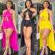 Sexy casual tight-fitting suspenders solid color belt trouser skirt suit AT5128