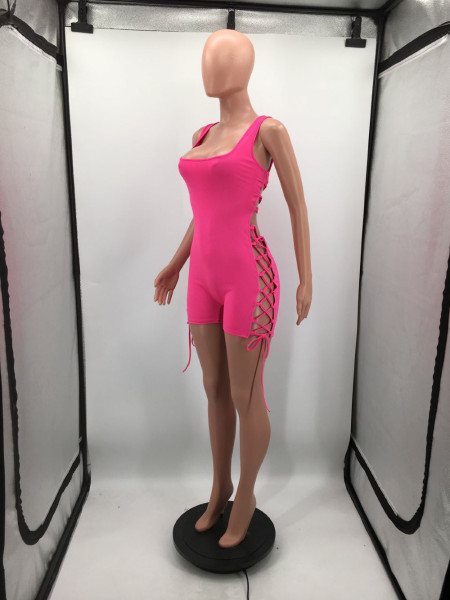 Sexy strappy halter nightclub solid color jumpsuit H8976