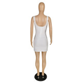 High elastic zipper slit sleeveless dress E540