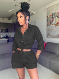 Solid color button double pocket shirt set BN178