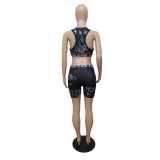 Letter pattern printing two-piece sports suit CN0142