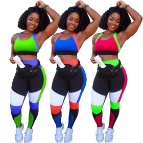 Beautiful sexy women's color contrast yoga sports two-piece suit XY9105