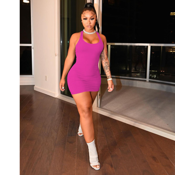 Pure color vest dress summer light and thin elastic tight-fitting dress women W8228-1