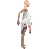 New style lip splash ink printing casual loose sleeveless shorts suit KY3082