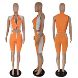 High elastic casual sleeveless five-point pants two-piece suit C652