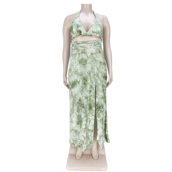 Tie-dye print tie slit dress suit AP7032