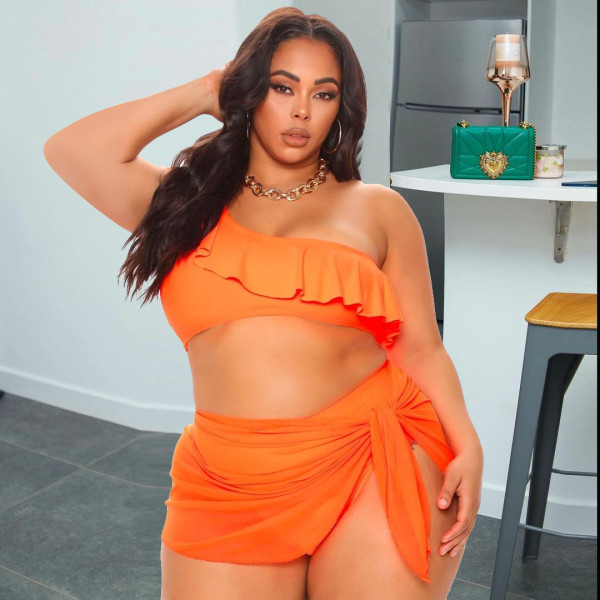 Fashion large size solid color three-piece swimsuit suit S6297