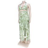 Tie-dye print tie slit dress suit AP7032