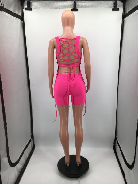 Sexy strappy halter nightclub solid color jumpsuit H8976