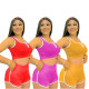 Pure color pit strip fashion sexy sports and leisure two-piece suit OM1368