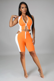 High elastic casual sleeveless five-point pants two-piece suit C652