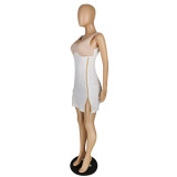 High elastic zipper slit sleeveless dress E540
