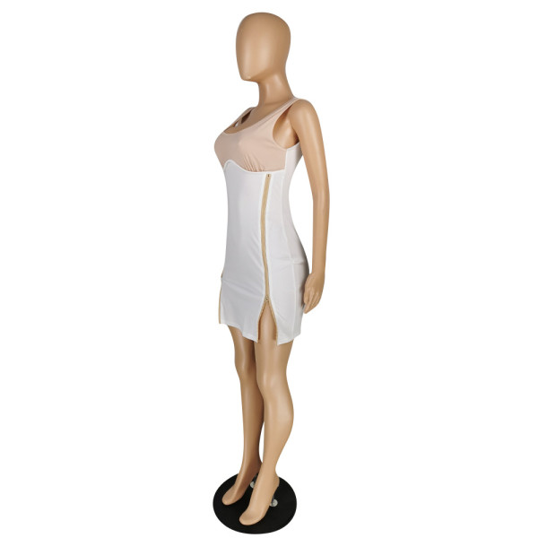 High elastic zipper slit sleeveless dress E540