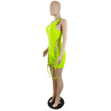 Back zipper closure sleeveless solid color hollow straps stretch jumpsuit z9105