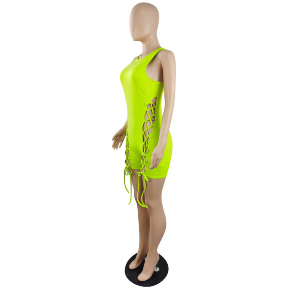 Back zipper closure sleeveless solid color hollow straps stretch jumpsuit z9105