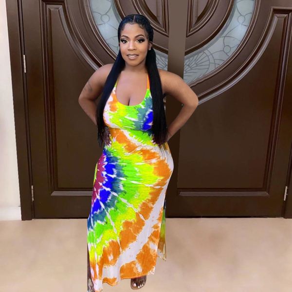 Sexy sling print dress S6293