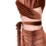 Sexy lace-up pleated split skirt two-piece suit GL6380