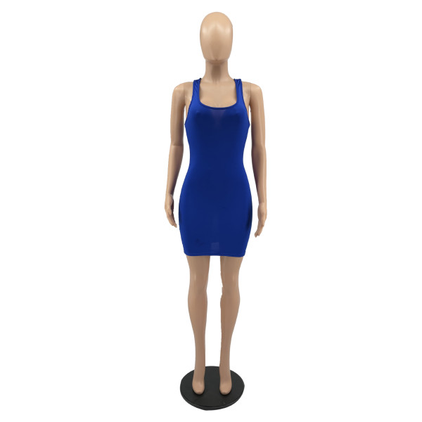 Pure color vest dress summer light and thin elastic tight-fitting dress women W8228-1