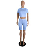 Simple and stylish  OVER IT  letter printed slim two-piece suit LS6451