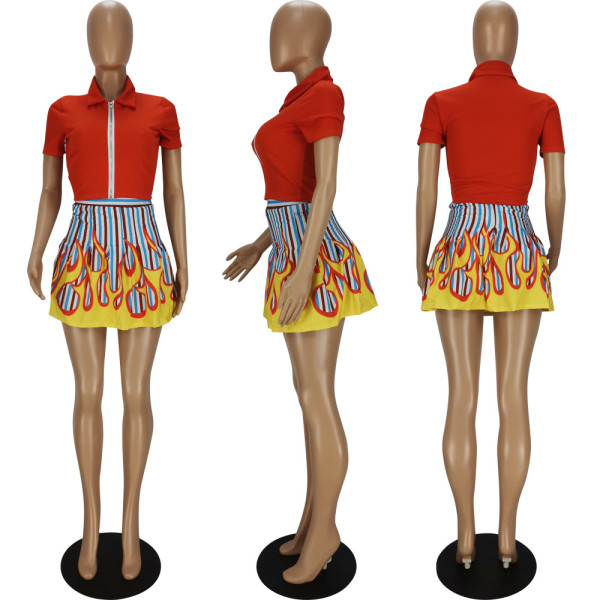 2021 new summer positioning printing two-piece skirt QM7051