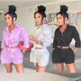 Solid color button double pocket shirt set BN178