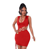 V-neck strapless sexy dress with breasts and umbilical strap hollow sexy dress PH1221