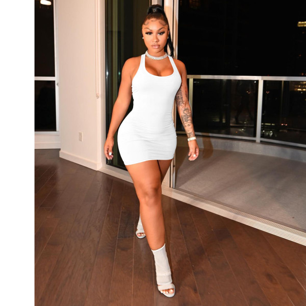 Pure color vest dress summer light and thin elastic tight-fitting dress women W8228-1