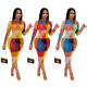 Fashion printed long-sleeved mesh dress S90073