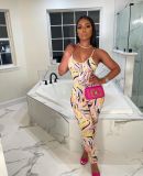 Fashion sexy printed suspender jumpsuit YZL852