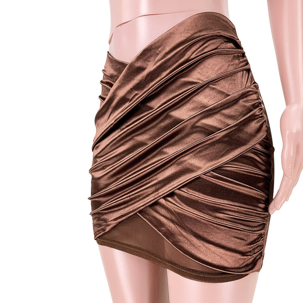 Hanging neck mesh stitching cross pleated reflective skirt suit GL6378