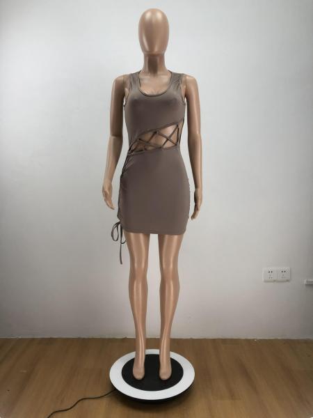 V-neck strapless sexy dress with breasts and umbilical strap hollow sexy dress PH1221