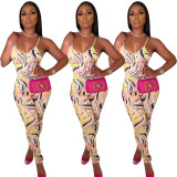 Fashion sexy printed suspender jumpsuit YZL852