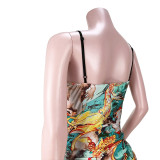 Sexy printed pleated pull tube suspender dress GL6385