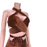 Sexy lace-up pleated split skirt two-piece suit GL6380