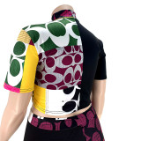Fashion printed contrast color half high neck T-shirt two-piece set AP7027