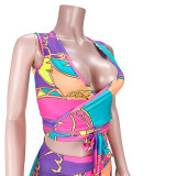 Two-piece fashion geometric print tie pleated skirt GL6388