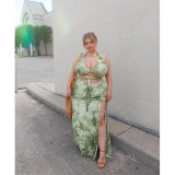 Tie-dye print tie slit dress suit AP7032