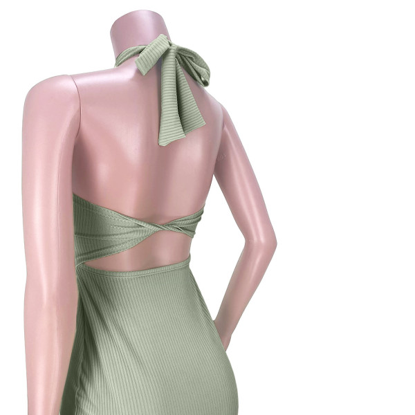 Pure color hang strip sexy halter neck strap halter dress GL6386