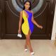 Colorblock double zipper sexy nightclub style dress H8977