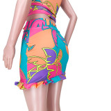 Two-piece fashion geometric print tie pleated skirt GL6388