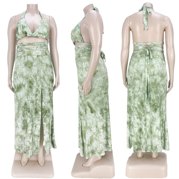 Tie-dye print tie slit dress suit AP7032